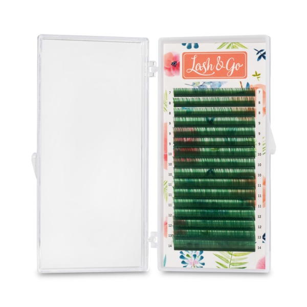 Lash&Go Ресницы микс, цветные, Зеленые, 0.07/M/7-14 мм, 16 линий купить
