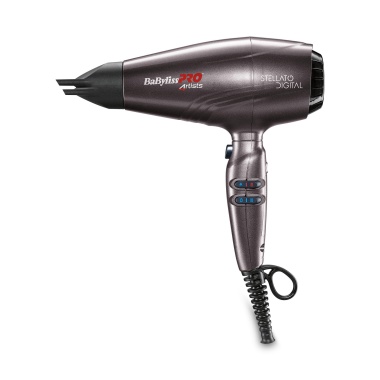 BaByliss Pro Фен Stelatto Digital, 2400 Вт, ионизация, 3 насадки + глушитель, диффузор, черный купить