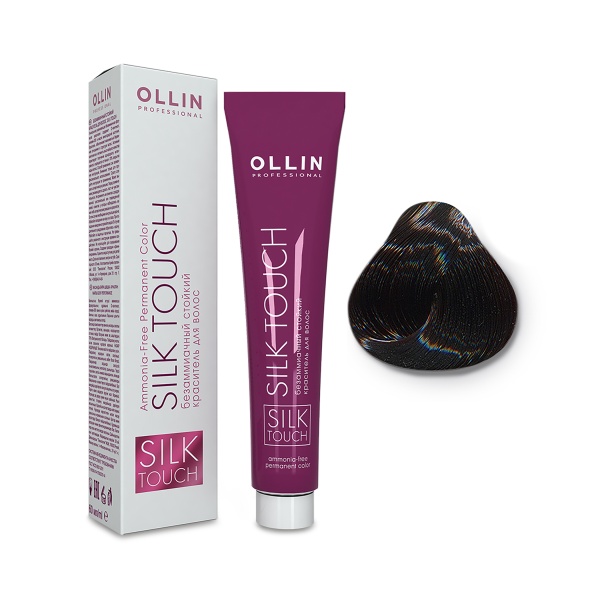 Ollin Professional Безаммиачный стойкий краситель с маслом виноградной косточки Silk Touch, 4/71 шатен коричнево-пепельный, 60 мл купить