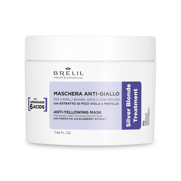 Brelil Professional Маска антижелтая для светлых, мелированных и седых волос Amino Treatment, 220 мл купить