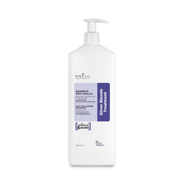 Brelil Professional Шампунь антижелтый для светлых, мелированных и седых волос Amino Treatment, 1000 мл купить