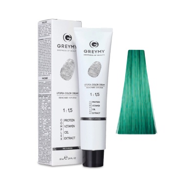 Greymy Перманентный крем краситель Utopia Color Cream, Чистый Зеленый, 60 мл купить