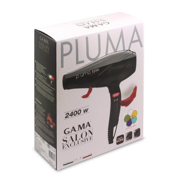 Ga.Ma Salon Exclusive Фен с ионизацией Pluma II 5500 Oxy-Active, 2400 Вт, 2 сопла и диффузор в комплекте, белый купить