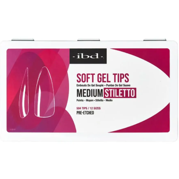 ibd Прозрачные гелевые типсы стилет средние Soft Gel Tips Medium Stiletto, 12 размеров, 504 шт купить