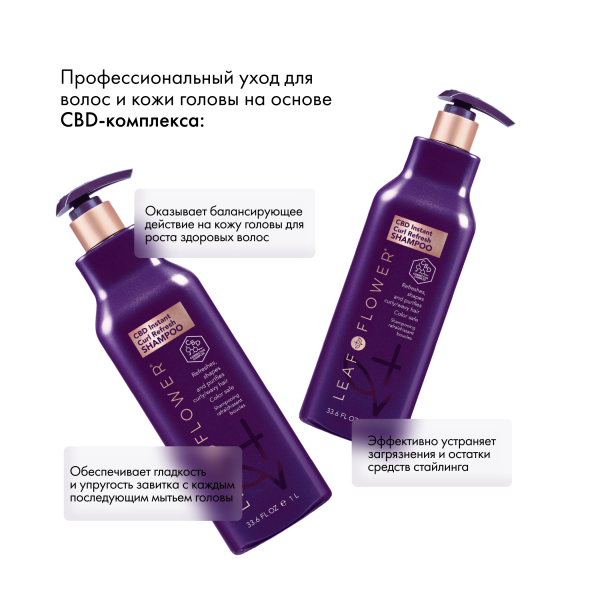 Leaf&Flower Шампунь для мгновенного очищения вьющихся волос CBD Instant Curl Refresh Shampoo, 1000 мл купить