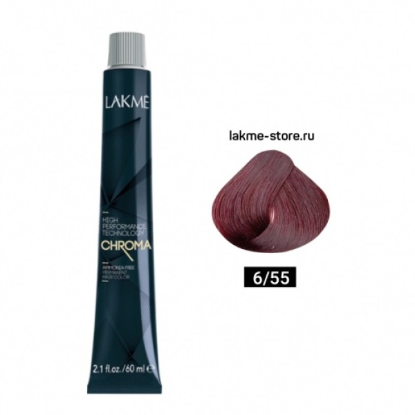 Lakme Крем-краска Chroma, 6/55 Темный блондин махагоновый яркий, 60 мл купить