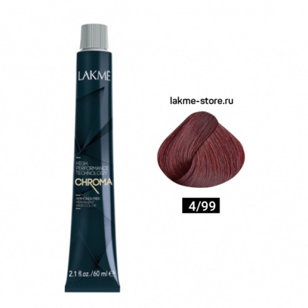 Lakme Крем-краска Chroma, 4/99 Средний шатен красный яркий, 60 мл купить