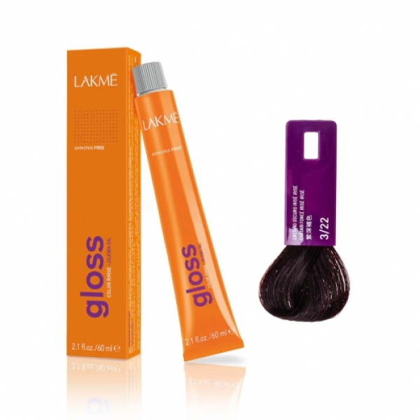 Lakme Крем-краска Gloss, 3/22 Темно-каштановый фиолетовый яркий, 60 мл купить