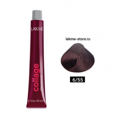 Lakme Крем-краска Collage, 6/55 Темный блондин яркий махагоновый, 60 мл купить