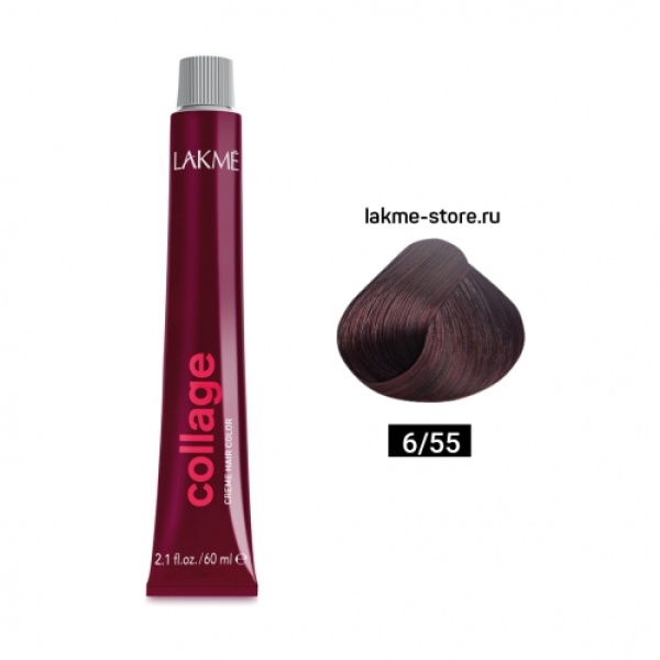 Lakme Крем-краска Collage, 6/55 Темный блондин яркий махагоновый, 60 мл купить