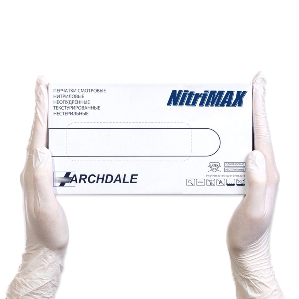 Archdale Перчатки одноразовые нитриловые Nitrimax, белые, 50 пар, размер XL купить