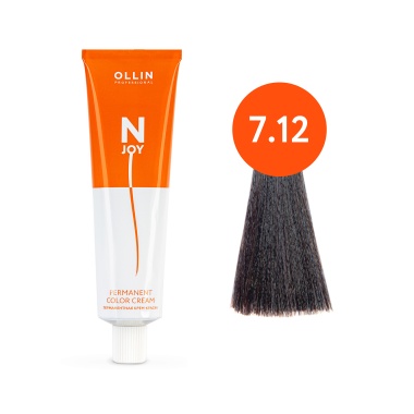 Ollin Professional Перманентная крем-краска для волос N-Joy, 7/12 русый пепельно-фиолетовый, 100 мл купить