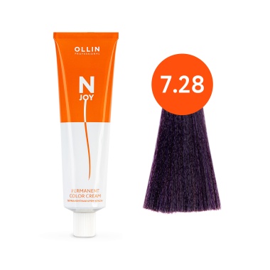 Ollin Professional Перманентная крем-краска для волос N-Joy, 7/28 русый фиолетово-синий, 100 мл купить