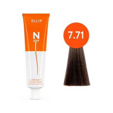 Ollin Professional Перманентная крем-краска для волос N-Joy, 7/71 русый коричнево-пепельный, 100 мл купить