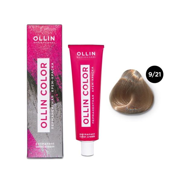 Ollin Professional Перманентная крем-краска для волос Color, 9/21 блондин фиолетово-пепельный, 100 мл купить