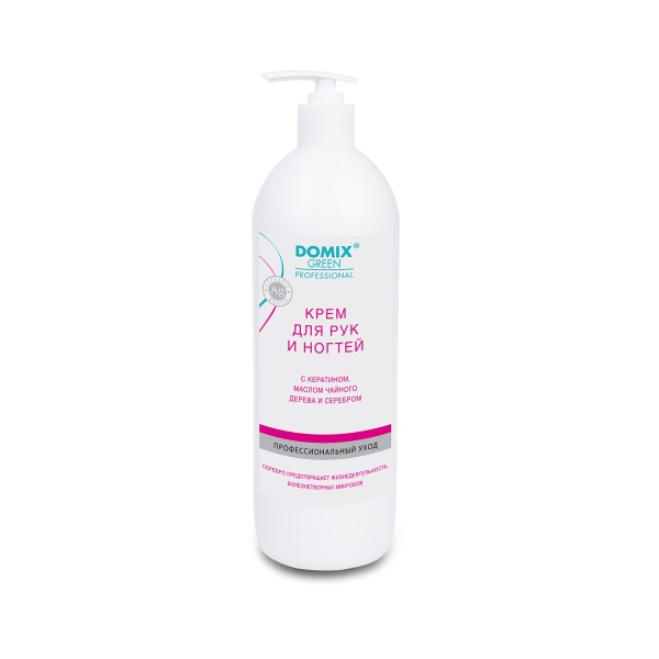 Domix Green Professional Крем для рук и ногтей с кератином, маслом чайного дерева и коллоидным серебром, 1000 мл купить