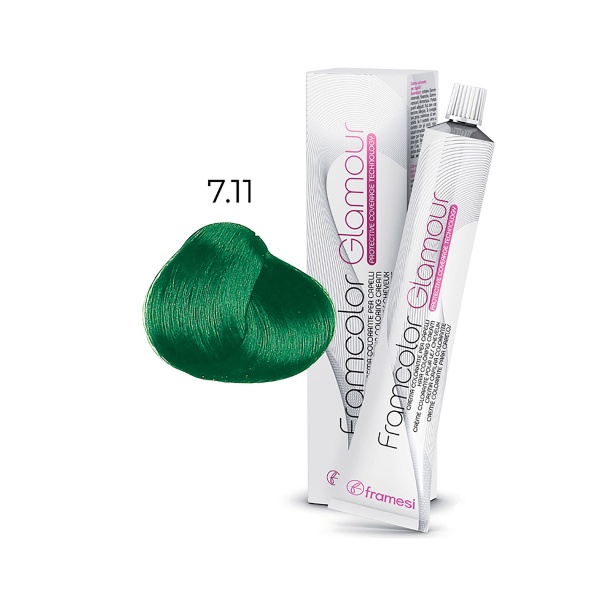 Framesi Крем-краска для волос Framcolor Glamour, 7.11 чистый зеленый, 100 мл купить