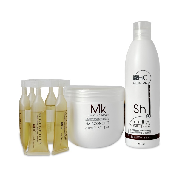 Hair Concept Набор Питание & Шёлк Elite Pro Mini Nutritive: шампунь 300 мл + маска 500 мл + флюид 5 x 10 мл купить