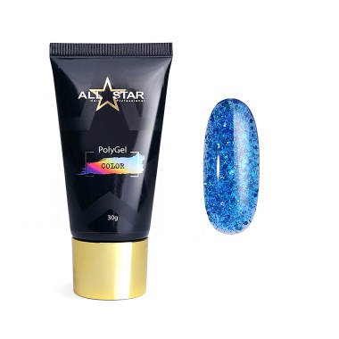 All Star Полигель Polygel Color, голубой шиммер Blue Star, 30 гр купить