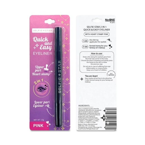 Selfie Star Подводка для глаз со штампом Сердце 2 in 1 Quick & Easy Eyeliner Heart Stamp, Розовая, 1.2 гр купить