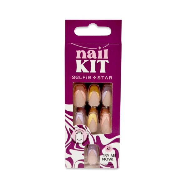 Selfie Star Набор накладных ногтей без клея Nails Kit without Glue, Разноцветный френч, 24 шт купить