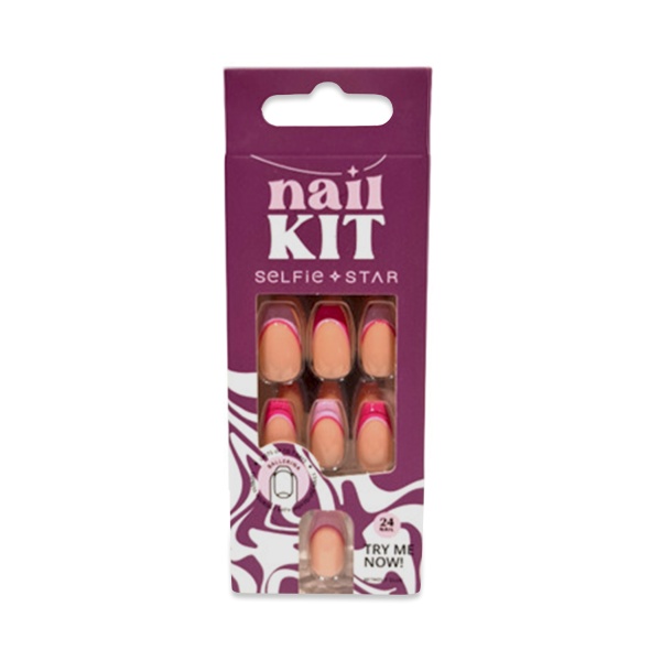 Selfie Star Набор накладных ногтей без клея Nails Kit without Glue, Розовый френч, 24 шт купить