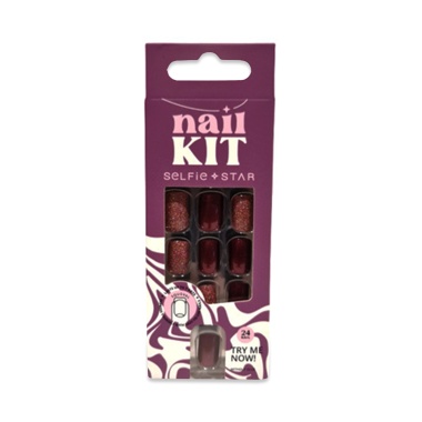 Selfie Star Набор накладных ногтей без клея Nails Kit without Glue, Бордовый, 24 шт купить