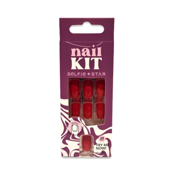 Selfie Star Набор накладных ногтей без клея Nails Kit without Glue, Красный бархат, 24 шт купить