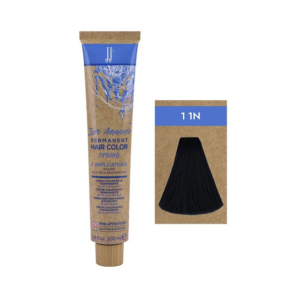 JJ Полуперманентная безаммиачная крем краска для волос Zero Ammonia Permanent Hair Color, черный 1 1N, 100 мл купить