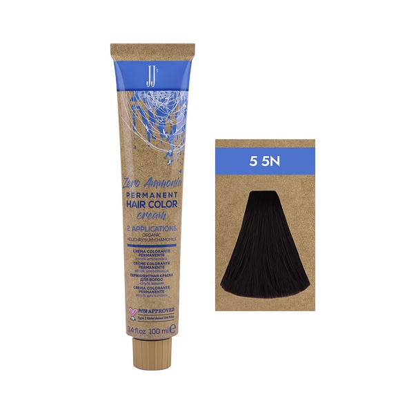JJ Полуперманентная безаммиачная крем краска для волос Zero Ammonia Permanent Hair Color, светло-каштановый 5 5N, 100 мл купить