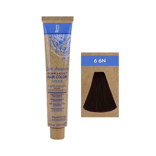 JJ Полуперманентная безаммиачная крем краска для волос Zero Ammonia Permanent Hair Color, темнорусый 6 6N, 100 мл купить