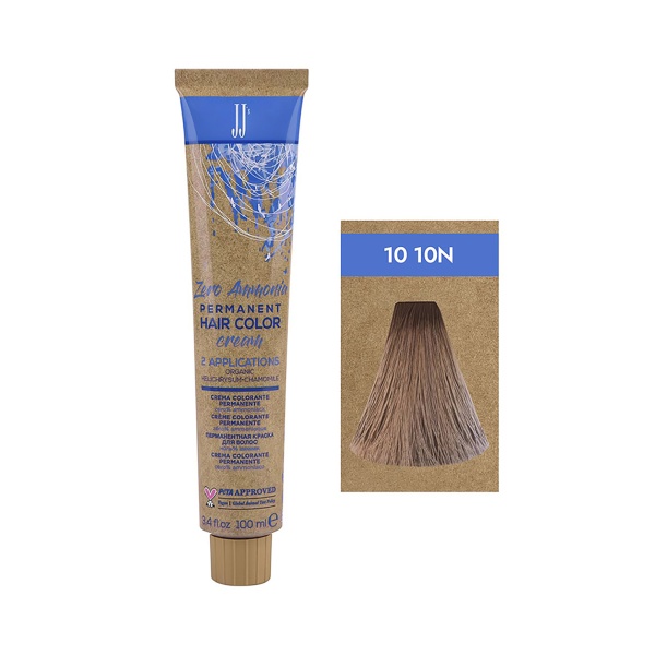 JJ Полуперманентная безаммиачная крем краска для волос Zero Ammonia Permanent Hair Color, светлый блонд 10 10N, 100 мл купить