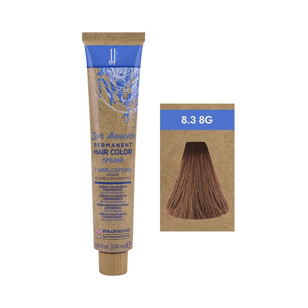 JJ Полуперманентная безаммиачная крем краска для волос Zero Ammonia Permanent Hair Color, золотистый блонд 8.3 8G, 100 мл купить