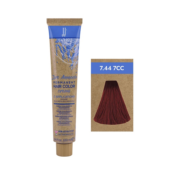 JJ Полуперманентная безаммиачная крем краска для волос Zero Ammonia Permanent Hair Color, насыщенный медно-русый 7.44 7CC, 100 мл купить