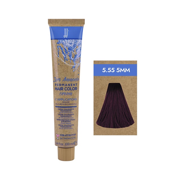 JJ Полуперманентная безаммиачная крем краска для волос Zero Ammonia Permanent Hair Color, насыщенный светло-каштановый махагон 5.55 5MM, 100 мл купить