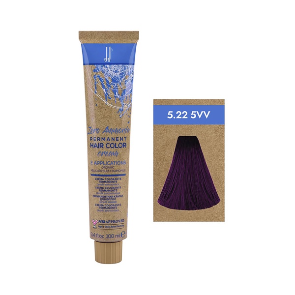 JJ Полуперманентная безаммиачная крем краска для волос Zero Ammonia Permanent Hair Color, насыщенный фиолетовый светло-каштановый 5.22 5VV, 100 мл купить