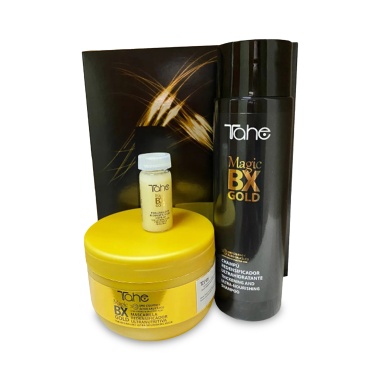 Tahe Professional Набор Magic-Bx Gold Home Care: Маска для разглаживания волос, шампунь для ультра-увлажнения и утолщения волос и сыворотка для увлажнения и утолщения волос, 2 x 300 мл, 5 шт х 10 мл купить